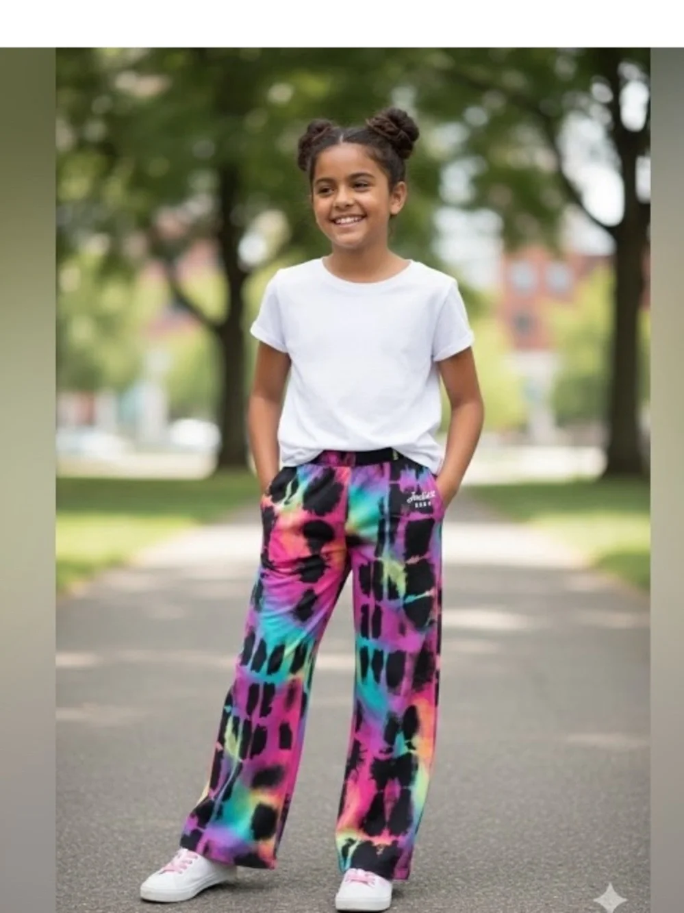 ‘Justice’ Adorable Fleece Wide Leg Pants Multicolor Elastic Waist Sz Sm (7/8)